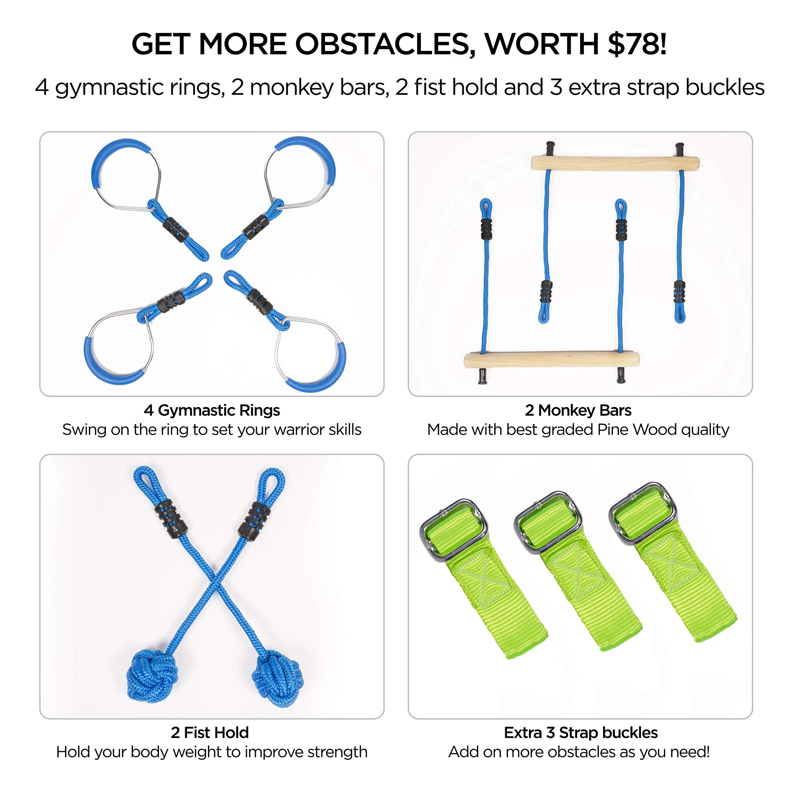 Ninja Warrior Obstacle Course For Kids Slackline Kit With 8 Adjustable Obstacles Twin