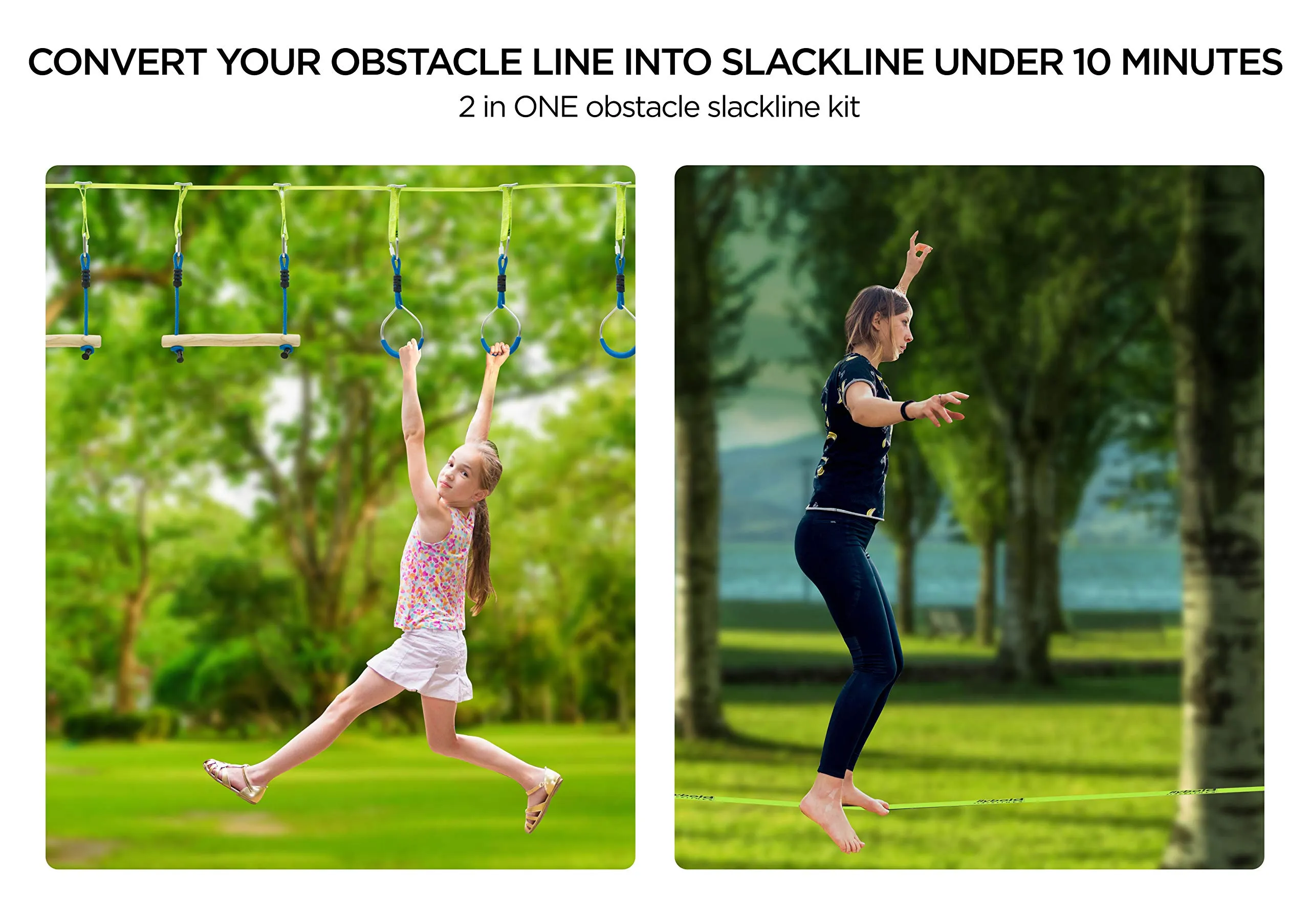 Ninja Warrior Obstacle Course For Kids Slackline Kit With 8 Adjustable Obstacles Twin