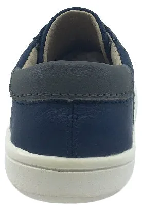 Old Soles Boy's 6018 Master Shoe Navy Leather Grey Wide Banded Slip On Sneaker Shoe