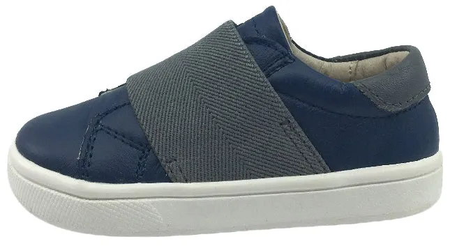 Old Soles Boy's 6018 Master Shoe Navy Leather Grey Wide Banded Slip On Sneaker Shoe