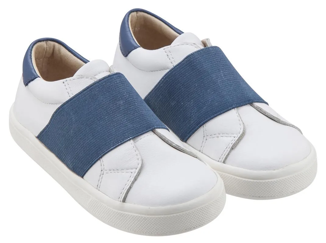 Old Soles Boy's & Girl's 6018 Master Shoe White Leather Denim Blue Wide Banded Slip On Sneaker Shoe