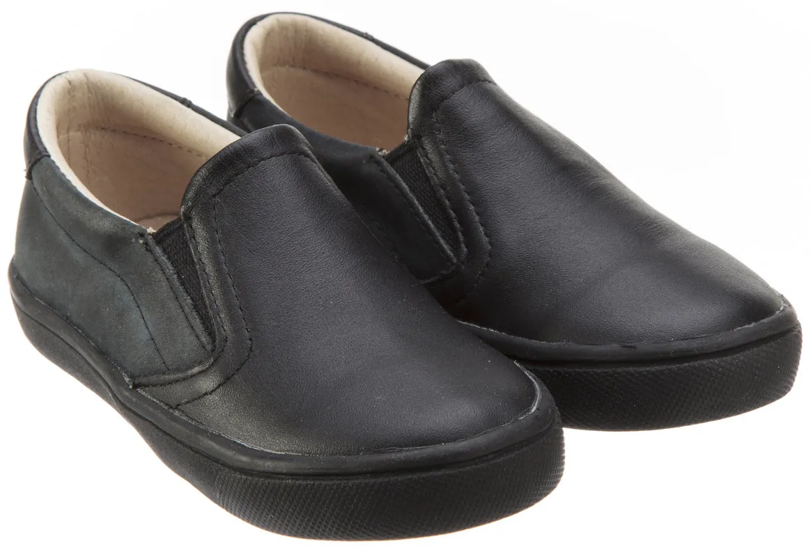 Old Soles Girl's and Boy's 6010 Dress Hoff Black Smooth Leather Slip On Loafer Sneaker