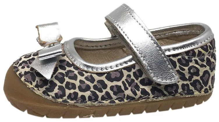 Old Soles Girl's Pave Gabs Jane Cat Print with Silver Leather Hook and Loop Bow Mary Jane Walking Shoe