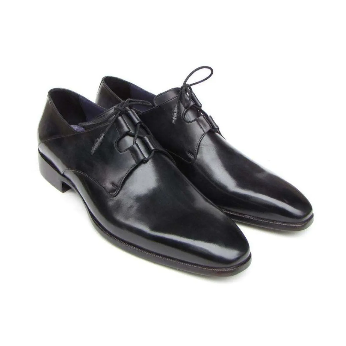 Paul Parkman Handmade Designer Shoes Men's Handmade Designer Shoes Ghillie Lacing Plain Toe Black Oxfords (PM5242)