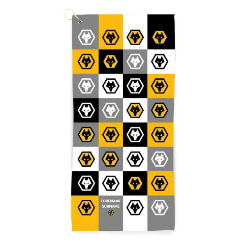 Personalised Wolves Chequered Golf Towel