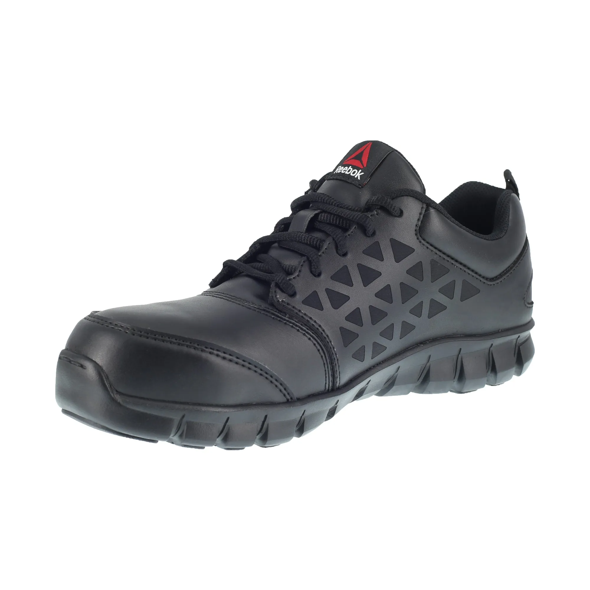 Reebok Mens Black Leather Work Shoes Sublite Oxford