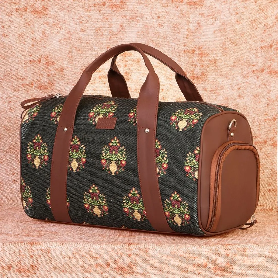 Royal Green Mogra Print Medium Duffel Bag