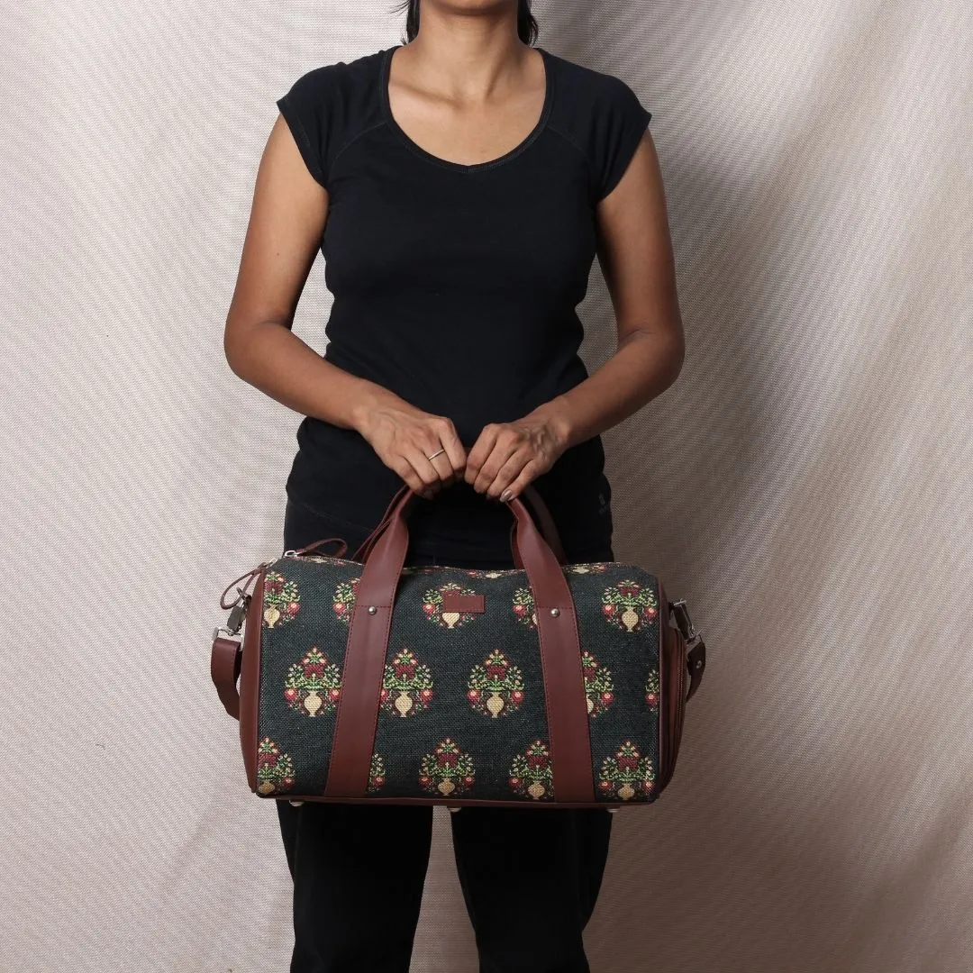 Royal Green Mogra Print Medium Duffel Bag