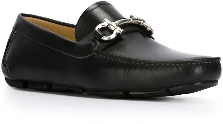 Salvatore Ferragamo Men"s Black Gancini Bit Loafers