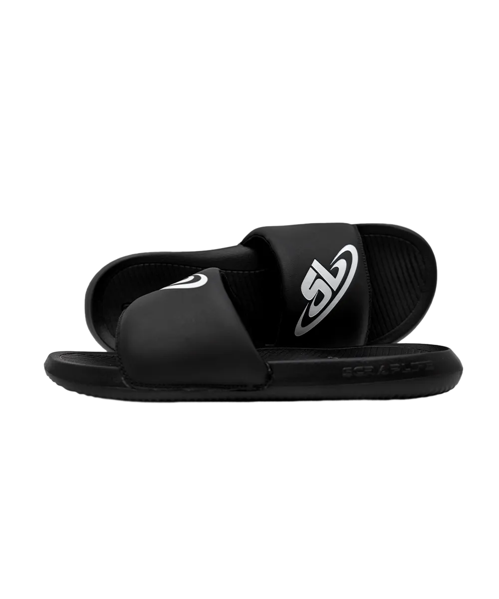 ScrapLife Sport Slides - Black With White Logo Wrestling Shoes