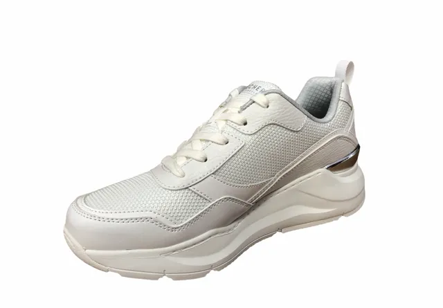 Skechers scarpa sneakers da donna con rialzo al tallone  Rovina Clean Sheen 155046/WHT bianco