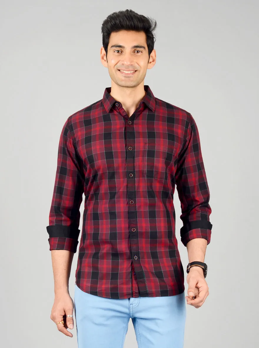 Tango Red Checked Slim Fit Casual Shirt | JadeBlue