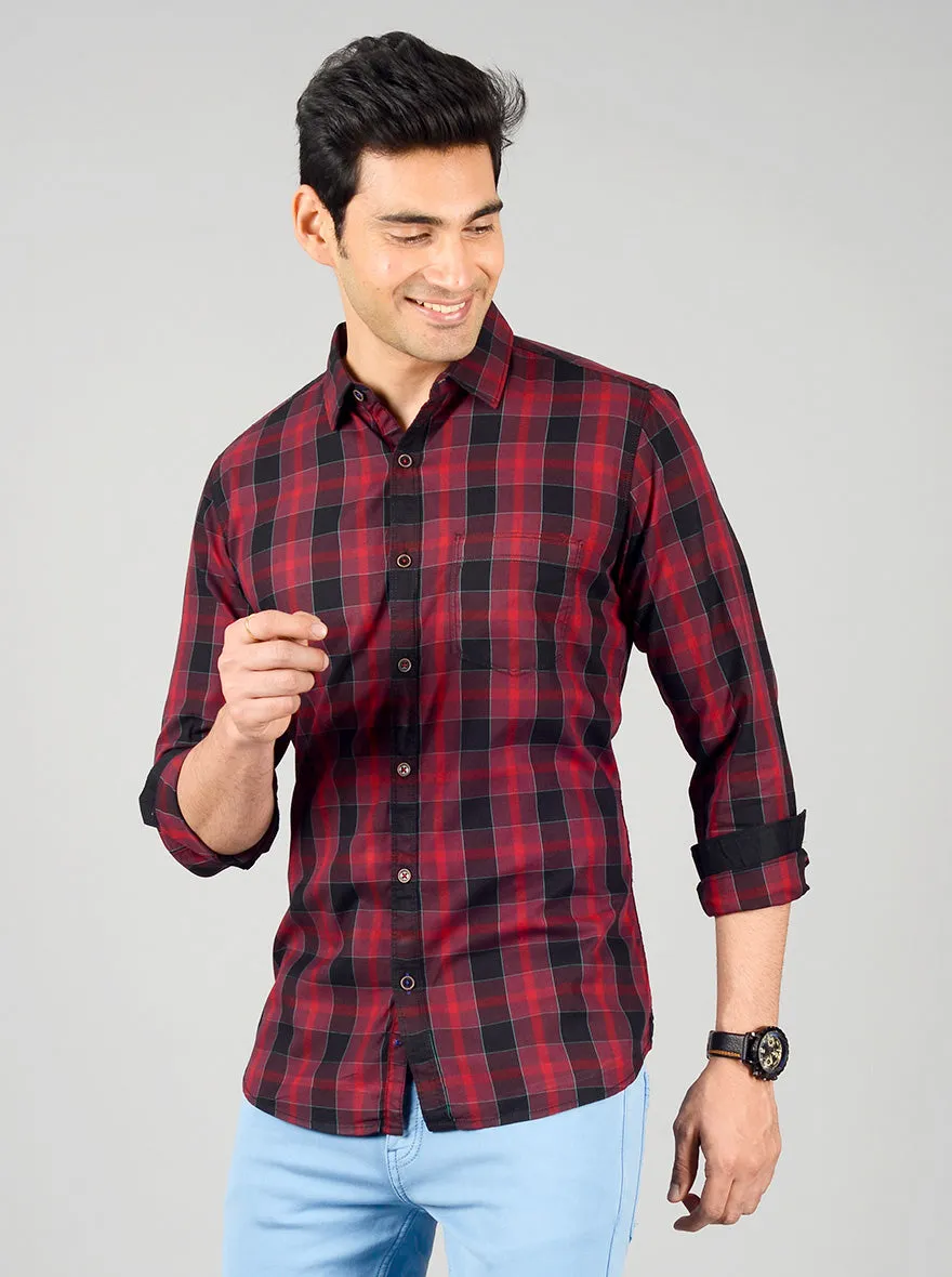 Tango Red Checked Slim Fit Casual Shirt | JadeBlue