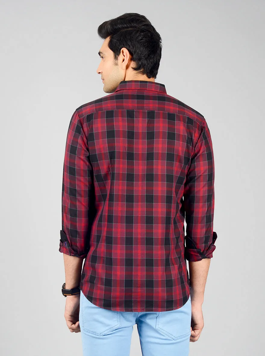 Tango Red Checked Slim Fit Casual Shirt | JadeBlue