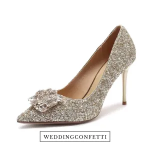 The Belline Wedding Bridal Gold/Silver Glitter Heels