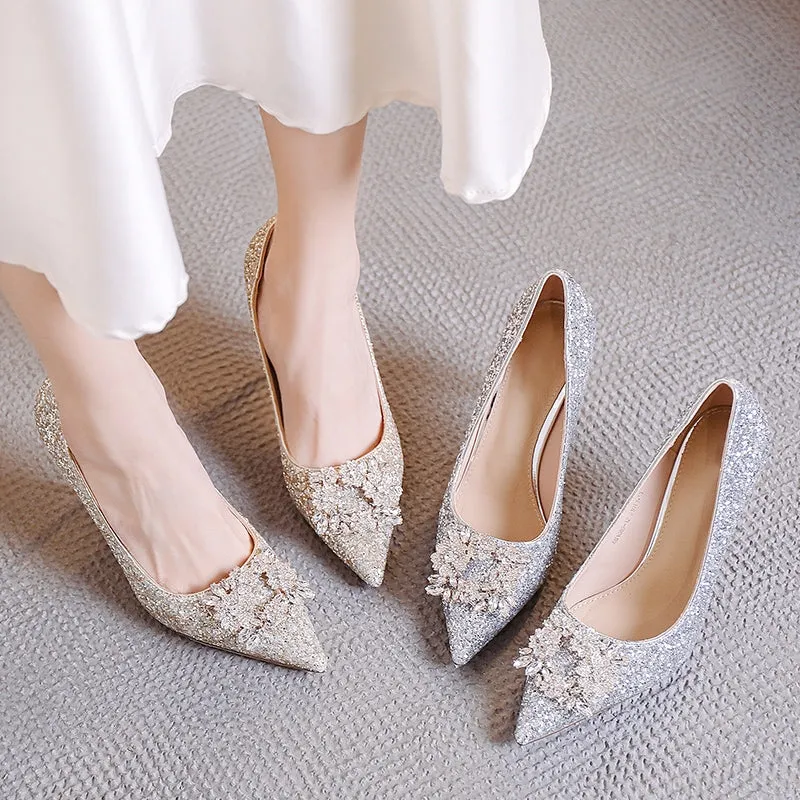 The Belline Wedding Bridal Gold/Silver Glitter Heels