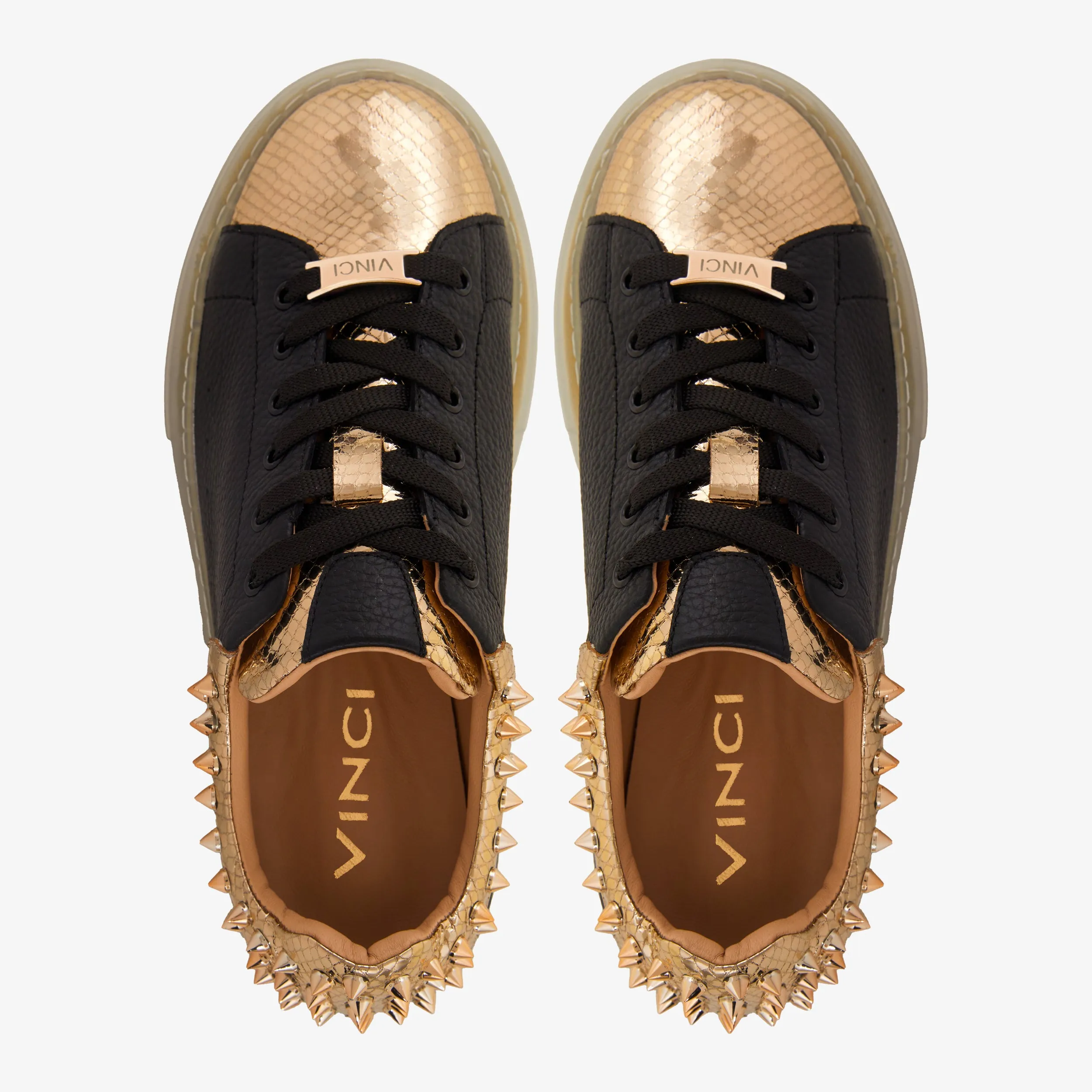 The Venezia Gold & Black Leather Women Sneaker