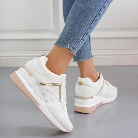 Women summer casual walking hollow breathable lace up wedge sneakers