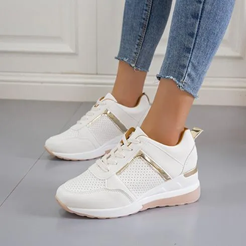 Women summer casual walking hollow breathable lace up wedge sneakers