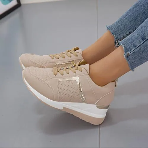 Women summer casual walking hollow breathable lace up wedge sneakers