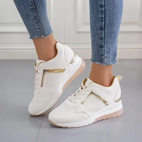 Women summer casual walking hollow breathable lace up wedge sneakers