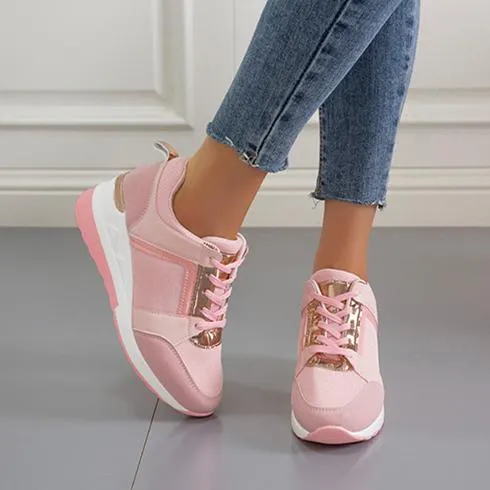 Women summer casual walking hollow breathable lace up wedge sneakers