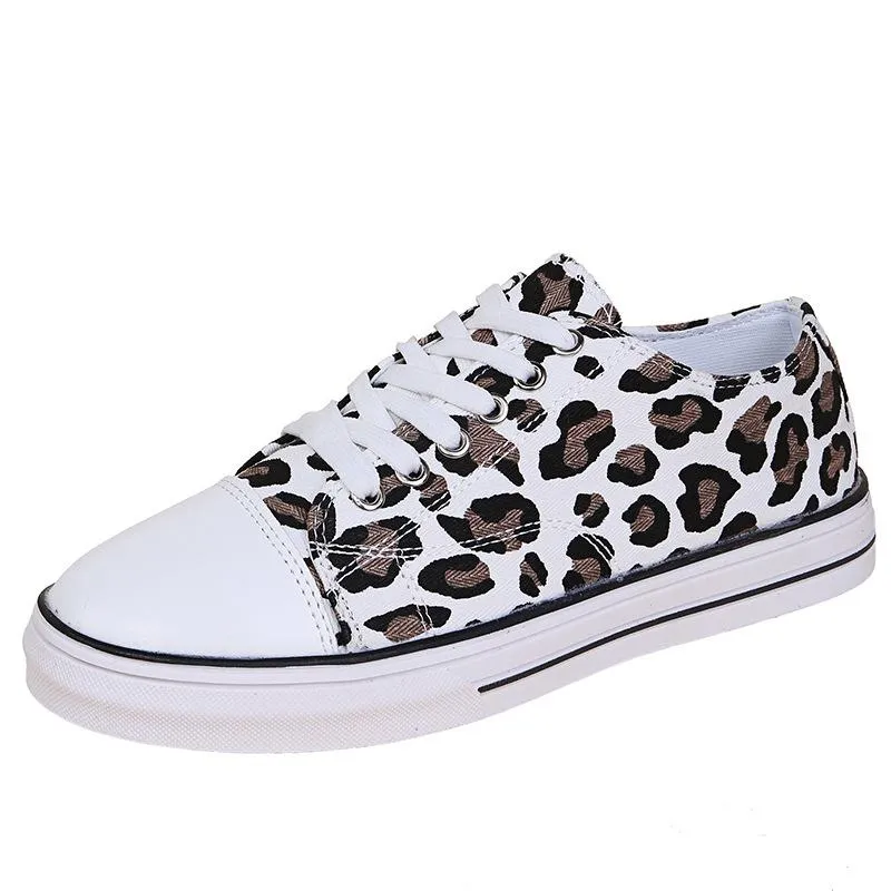 Women thick sole flat lace up casual leopard sneakers