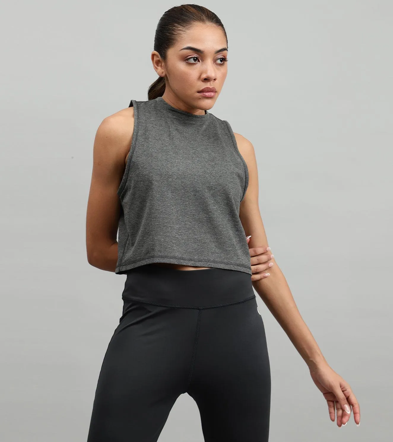 Women's crop muscle tank top Grey melange