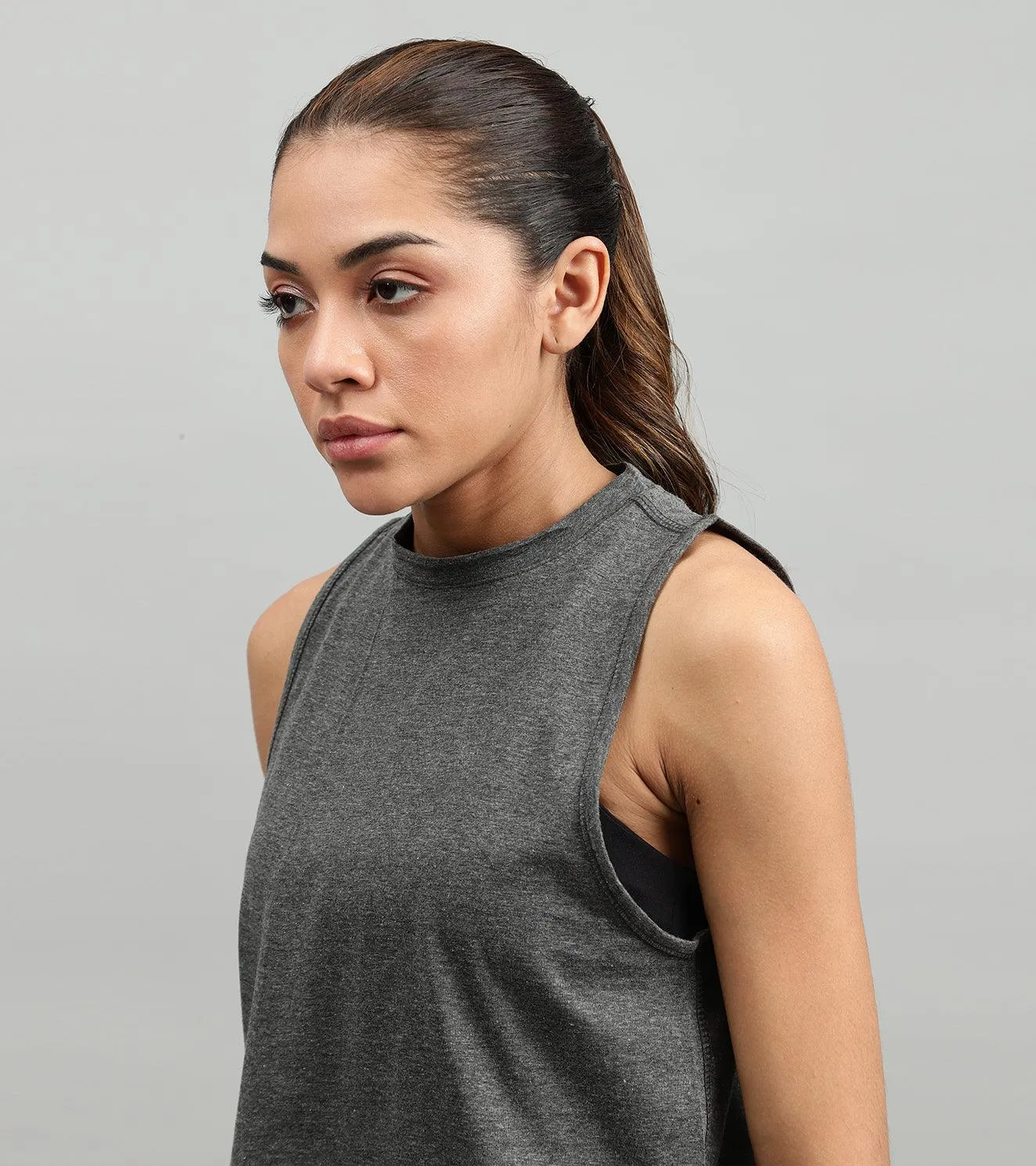 Women's crop muscle tank top Grey melange