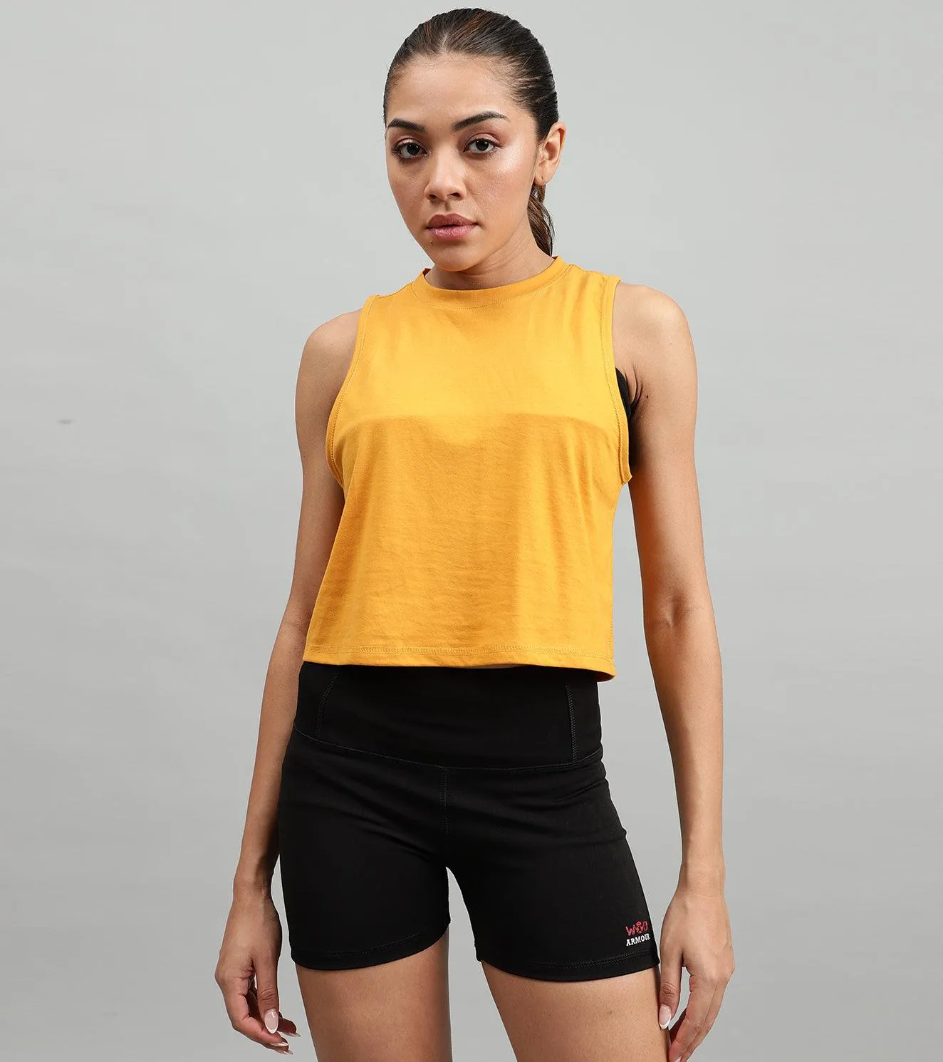 Women's crop muscle tank top mustard