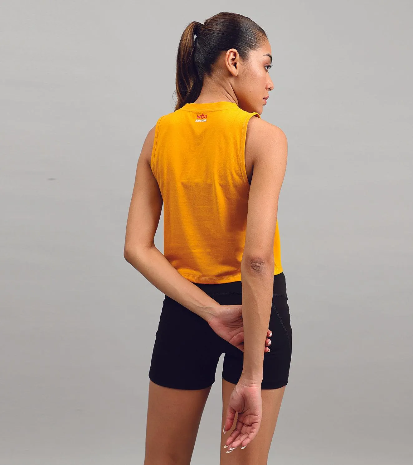 Women's crop muscle tank top mustard