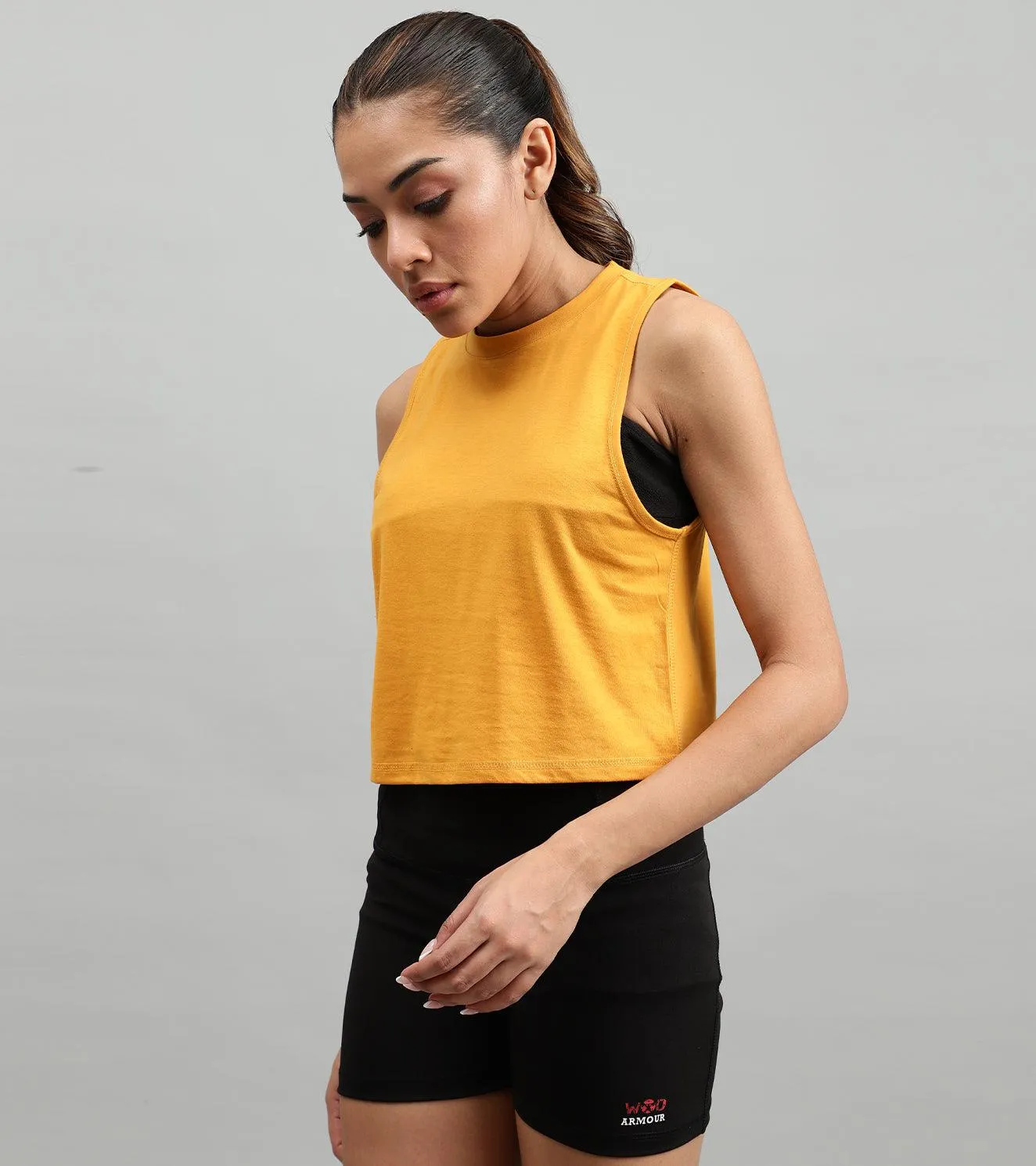 Women's crop muscle tank top mustard