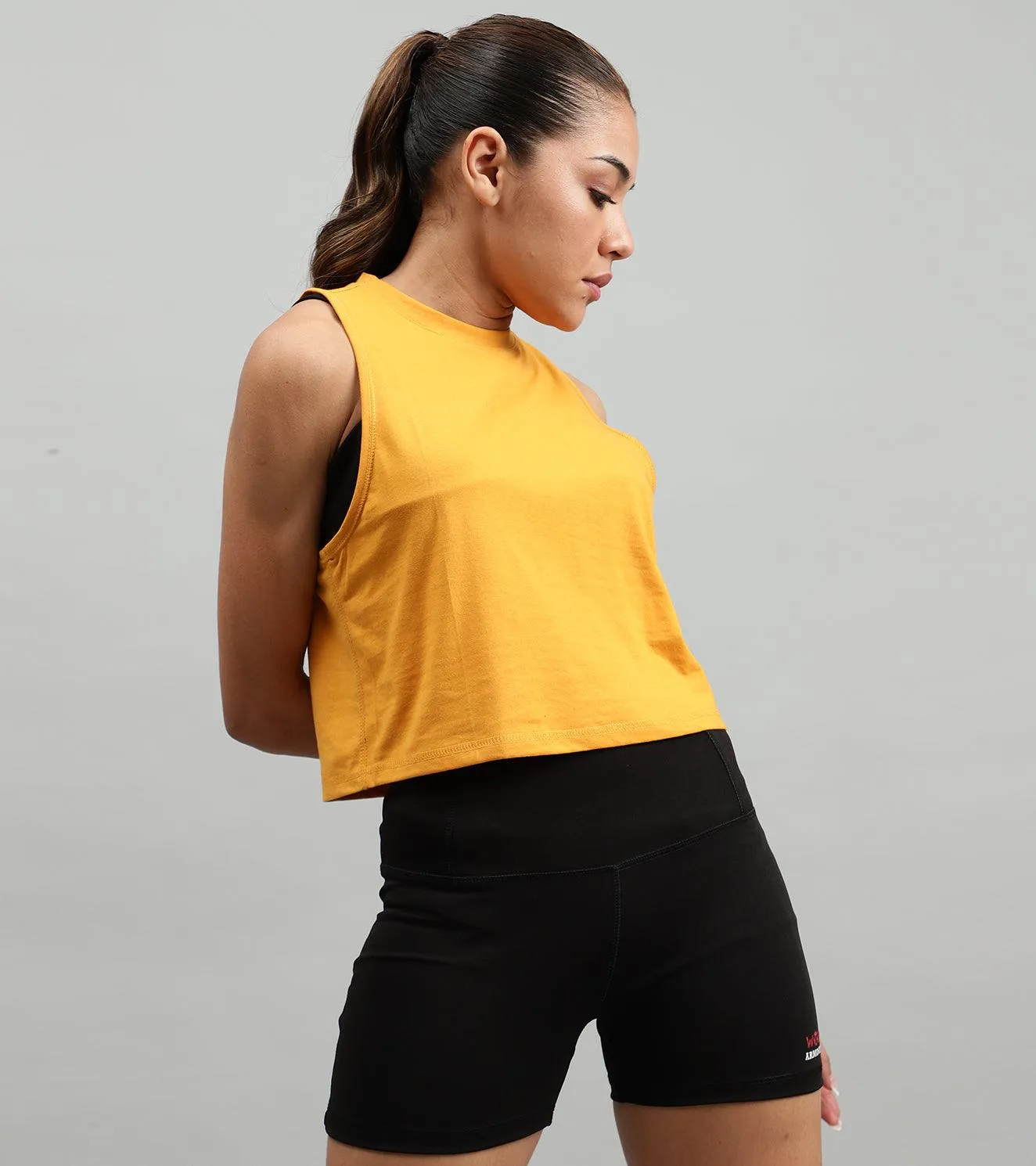 Women's crop muscle tank top mustard