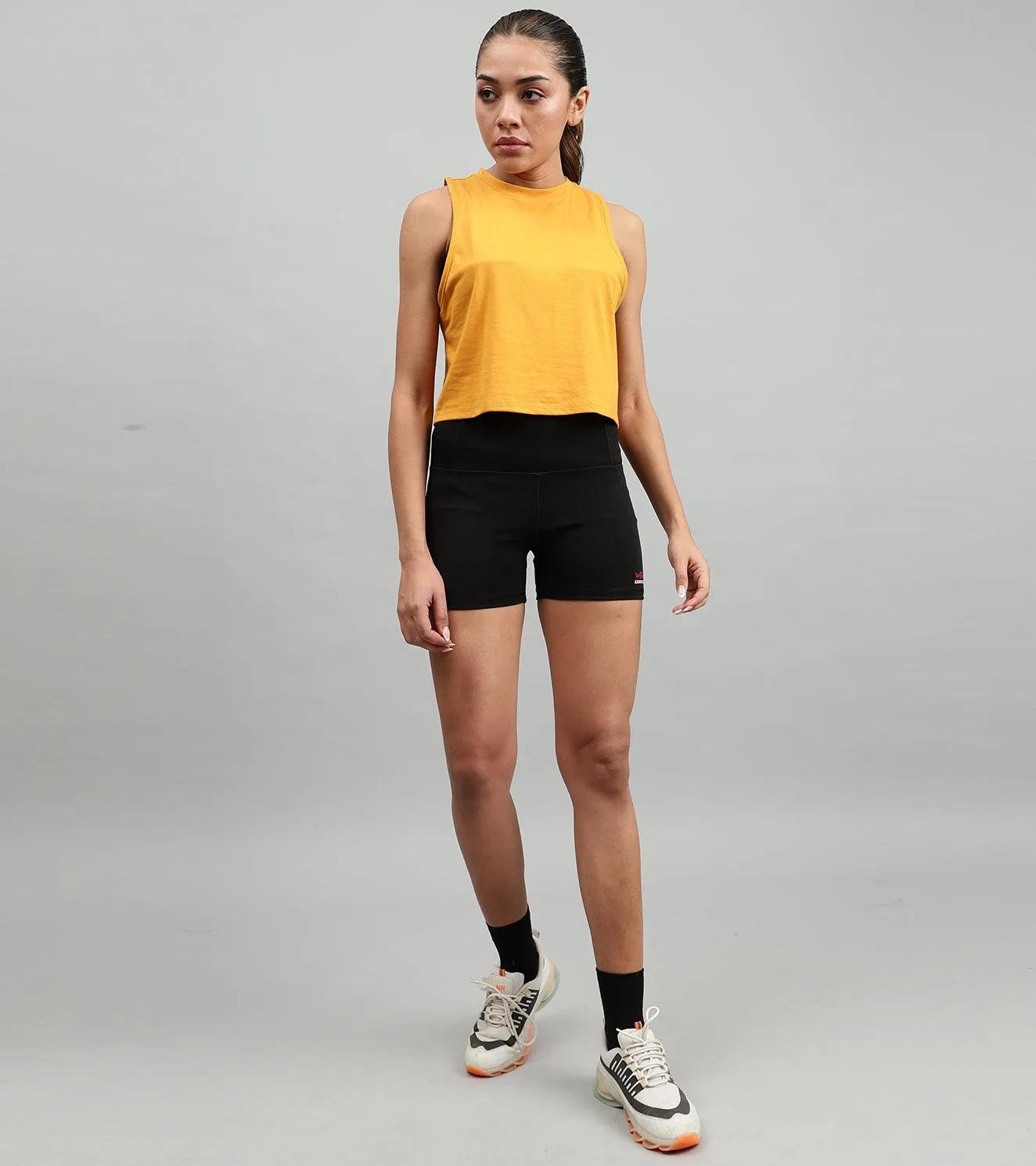 Women's crop muscle tank top mustard