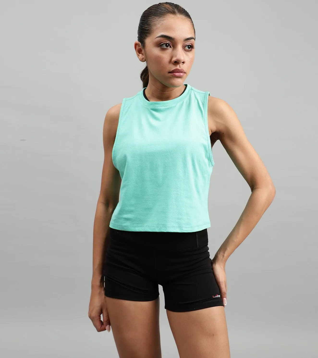 Women's crop muscle tank top Ocean green