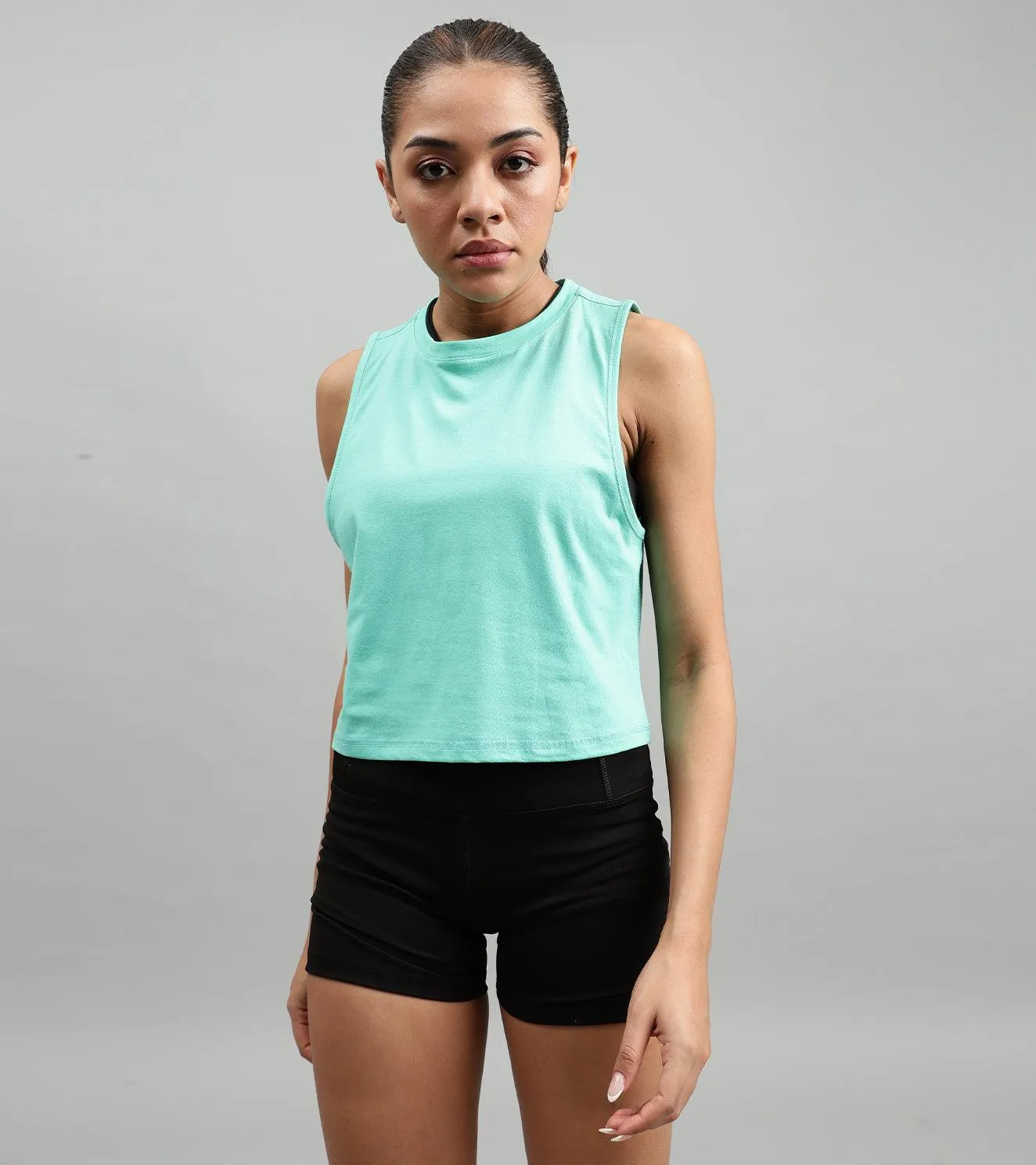 Women's crop muscle tank top Ocean green