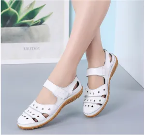 Women's Leather Hollow Hook Casual Flat Sandals