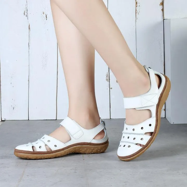 Women's Leather Hollow Hook Casual Flat Sandals