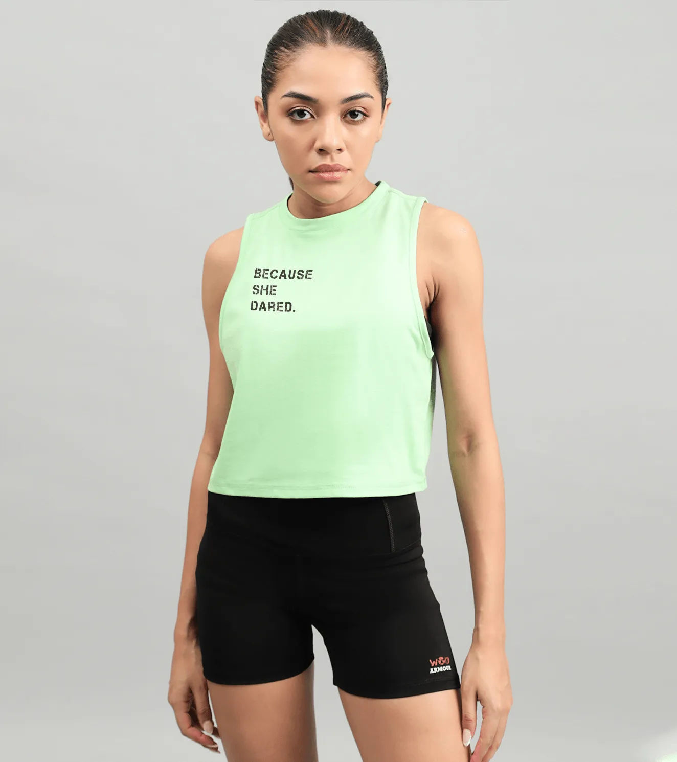 Women's She dared crop muscle tank top ( light green )