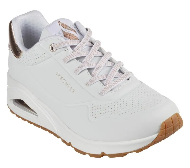 Women's Wide Fit Skechers 155196 Uno Shimmer Away Sneakers